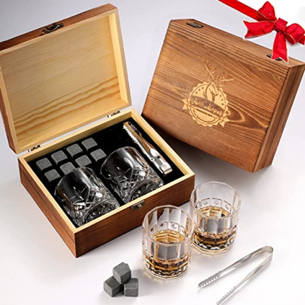 Customized Whiskey Glass and Granite Stones Gift Set for Whiskey Lover
