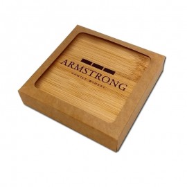 Ultra Vivid Bamboo Wood Coaster Set of 4 with Logo