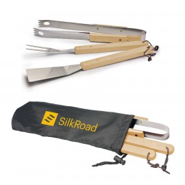 3pc BBQ Grill Tool Set w/ Stainless Steel Utensils & Carrying Bag with Logo
