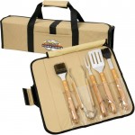 5 Piece BBQ Set (Bamboo) in Roll-Up Case with Logo