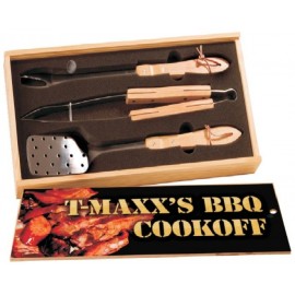 Wooden Pine BBQ Set - 3 pcs with Logo