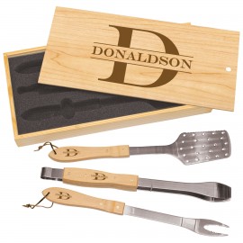 Wooden Pine BBQ Set - 3 pcs with Logo