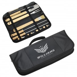 Personalized Redwood 10-piece Stainless Steel BBQ Set with Carrying Bag