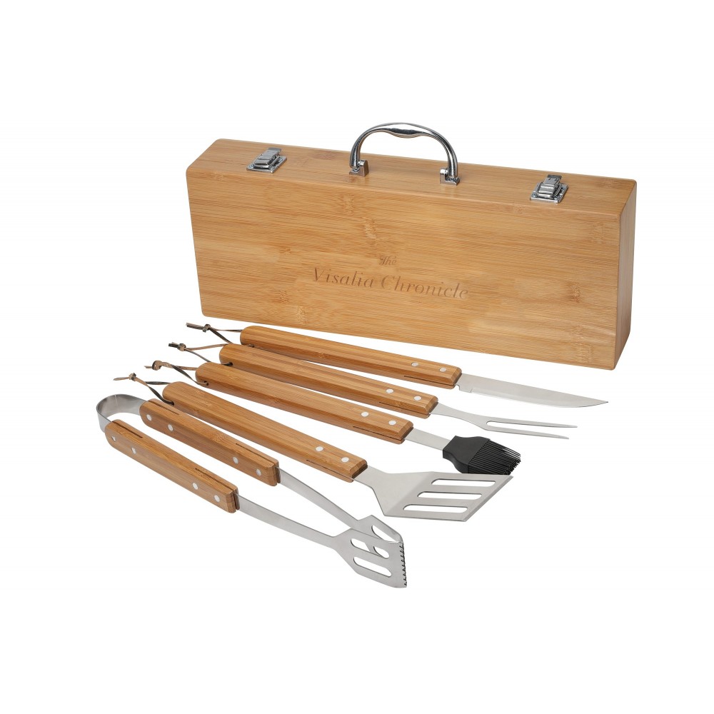 Grill Master 5pc Bamboo BBQ Set with Logo
