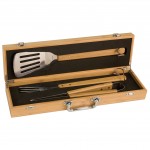 Bamboo BBQ Tool Gift Set - Laser Engraved Plate - DISCONTINUED ITEM with Logo