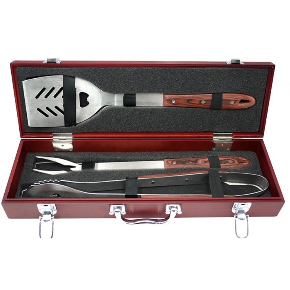 5.5" x 19.5" - Engraved BBQ Set in Rosewood Box Custom Imprinted 5.5" x 19.5" - Engraved BBQ Set in Rosewood Box Custom Imprinted