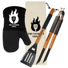 Promotional Wood BBQ Set with Mitt