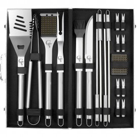 19-Piece Stainless Steel BBQ Grill Accessories Set with Aluminum Storage Case with Logo