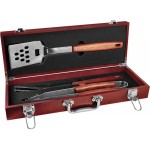 6.25" x 18.75" Oak BBQ Set in Rosewood Box with Logo