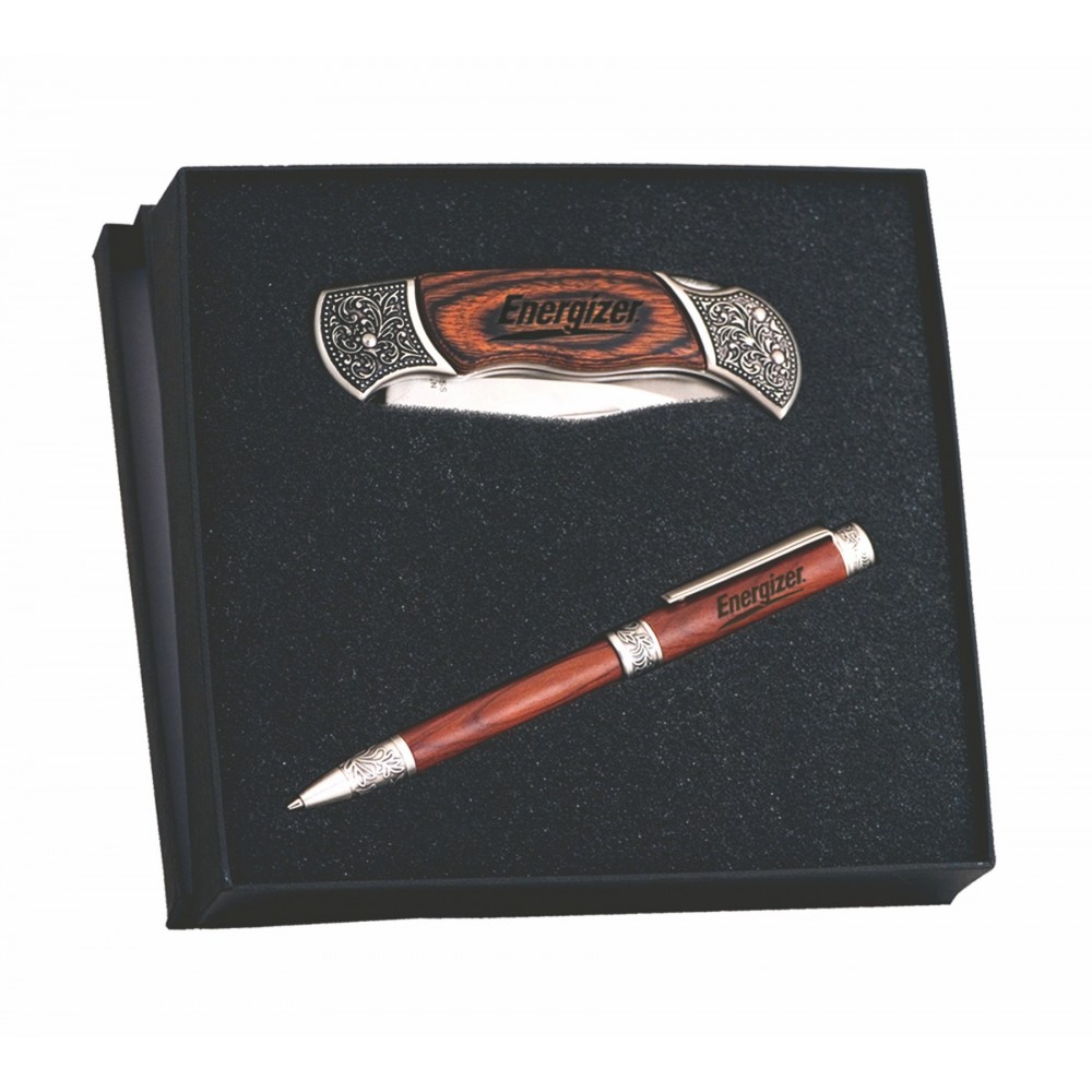 Logo Branded Italica Rosewood Pen & Knife Gift Set Logo Branded Italica Rosewood Pen & Knife Gift Set