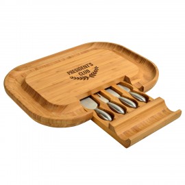 Customized Deluxe Malvern Bamboo Cheese Board w/Knife Set in Hidden Drawer
