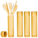 6 in 1 Bamboo Cutlery Set With Bamboo Tube Custom Printed