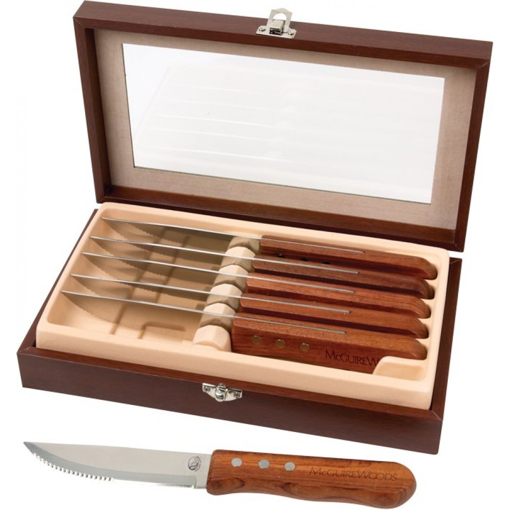 Niagara Cutlery Rosewood 6-Piece Steak Knife Set with Logo