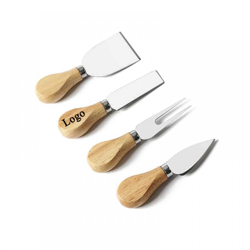 4-Piece Stainless Steel Cheese Knife Set with Logo