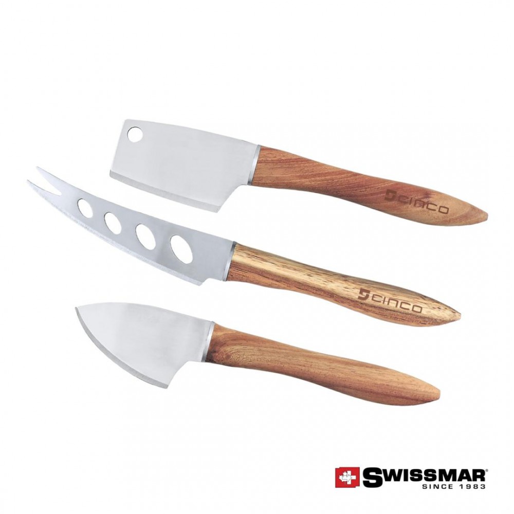 Personalized Swissmar Acacia Handle Cheese Knife Set - 3pc Personalized Swissmar Acacia Handle Cheese Knife Set - 3pc