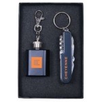 Custom Printed Mini Keychain Flask & 11-in-1 Pocket Knife Gift Set