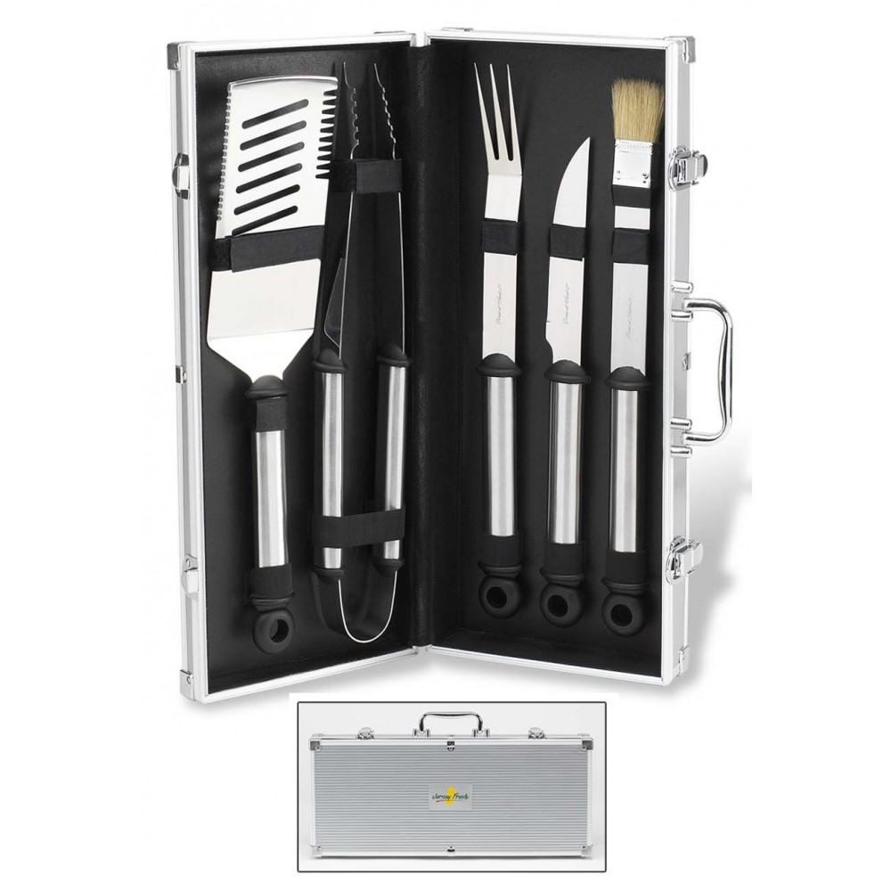 Custom Imprinted 5-Piece Stainless Steel Primary Griller Barbecue Set with Knife & Spatula Custom Imprinted 5-Piece Stainless Steel Primary Griller Barbecue Set with Knife & Spatula