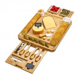 Bamboo Cheese Board and Knife Set with Logo