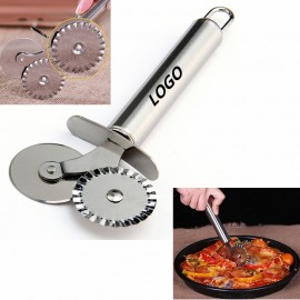 Logo Branded Double Slider Wheel Stainless Steel Pizza Cutter