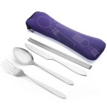 Custom Imprinted Silver 4pcs Portable Flatware Cutlery Set with Cutlery Pouch
