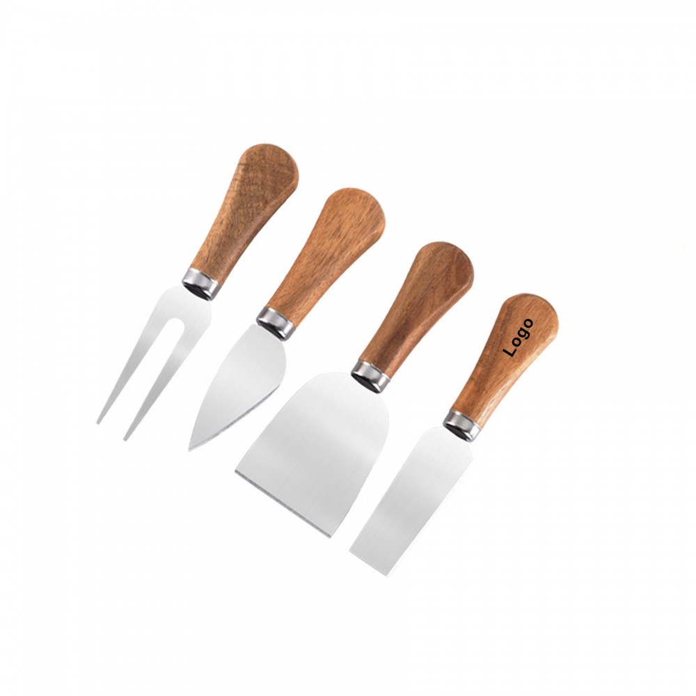 4 Piece Cheese Knives Set with Wooden Handle with Logo