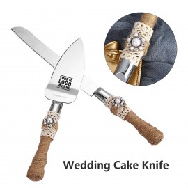 Set of 2 Rustic Wedding Cake Knife and Serving Set with Logo