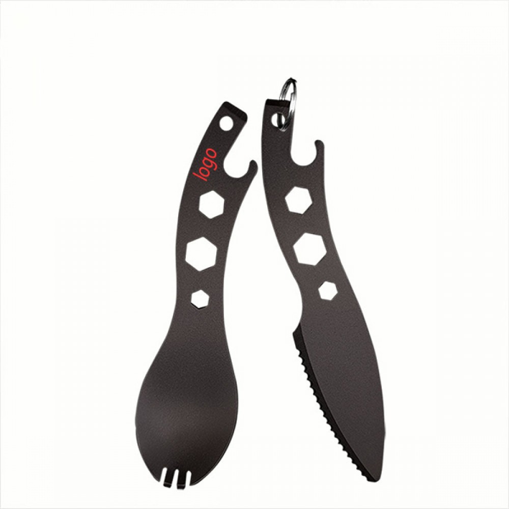 Stainless steel multifunctional mini portable field equipment spork set with Logo