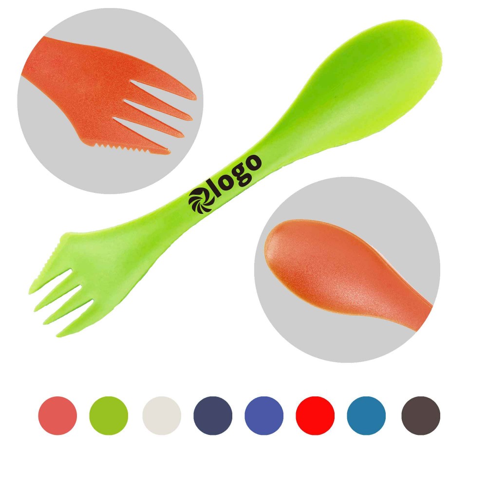Logo Branded MOQ 100 Custom Innovative 3 in 1 Plastic One Piece Knife Fork and Spoon Cutlery Set