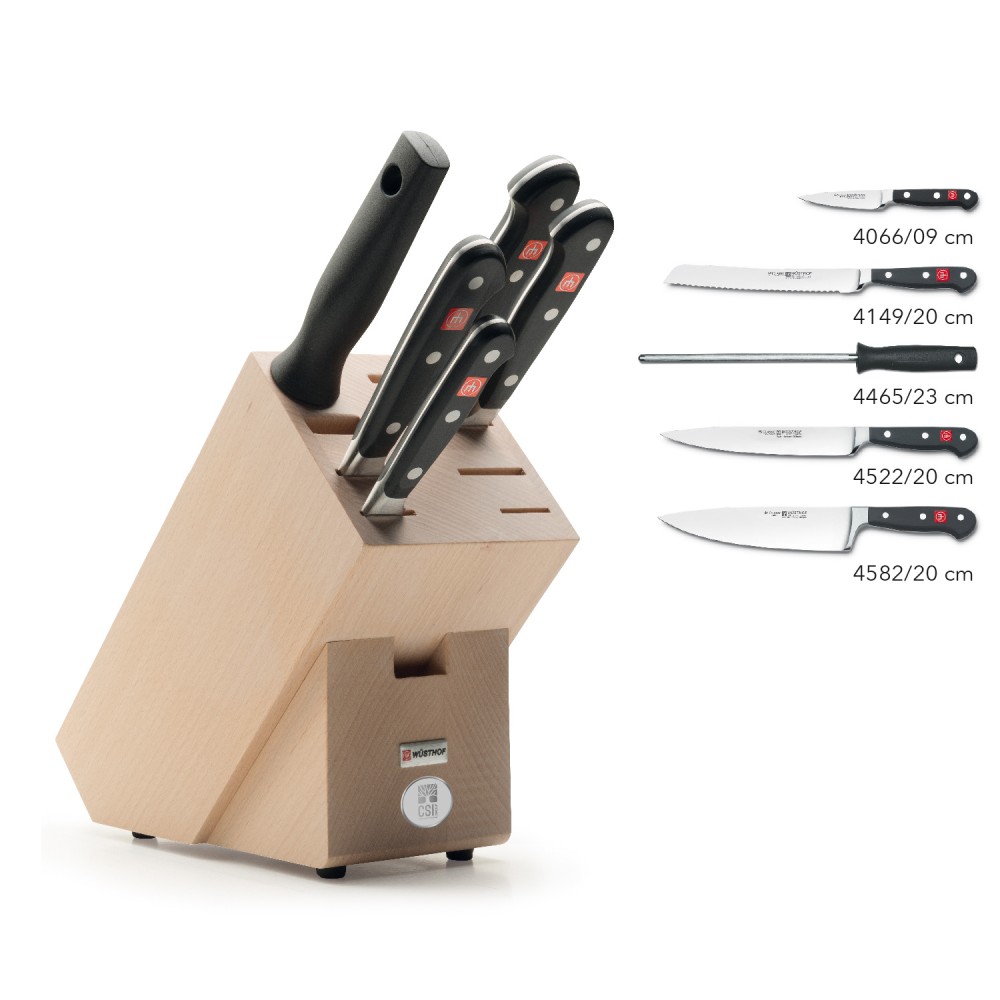 Wusthof Classic 5 Piece Knife Block Set with Logo Wusthof Classic 5 Piece Knife Block Set with Logo