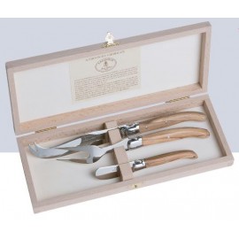 Laguiole Luxe Cheese Set w/Olivewood Handle with Logo  Laguiole Luxe Cheese Set w/Olivewood Handle with Logo