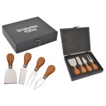 WineVault Gourmet four piece cheese knife set with wood case with Logo