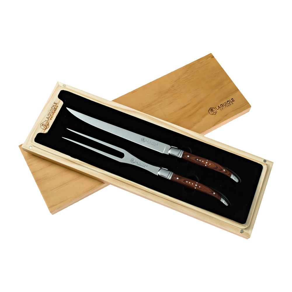 Laguiole California Carving Knife & Fork Set with Logo