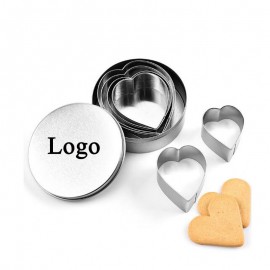 6-Piece Stainless Steel Heart-Shaped Cookie Cutter Mold Set with Logo  6-Piece Stainless Steel Heart-Shaped Cookie Cutter Mold Set with Logo