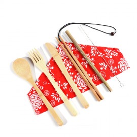 Easy To Carry Bento Bamboo Tableware Set Custom Printed