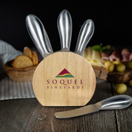 6 pc Cheese Set w/Wooden Storage Block Custom Imprinted