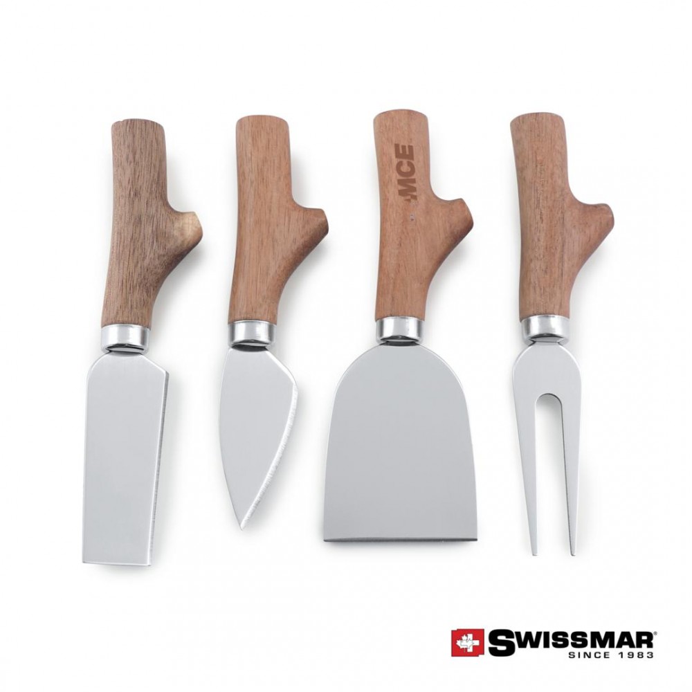 Swissmar Acacia Handle Cheese Knife Set - 4pc with Logo Swissmar Acacia Handle Cheese Knife Set - 4pc with Logo