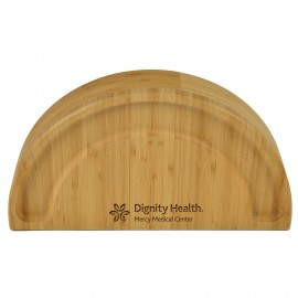 Custom Printed Bamboo Swivel Cheese / Charcuterie Board with 4 integrated ceramic bowls and 3 piece knife set