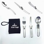 Custom Imprinted Stainless Steel Folding Camping Picnic Cutlery Utensil Set, Spoon Fork Knife