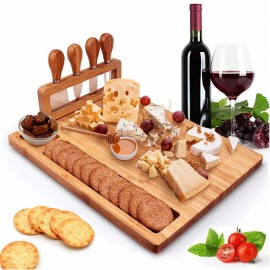 Bamboo Cheese Board Set With Magnetic Holder with Logo  Bamboo Cheese Board Set With Magnetic Holder with Logo