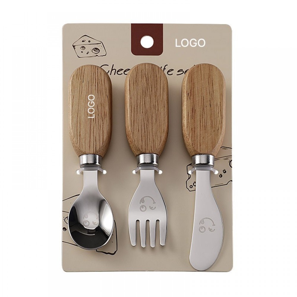 304 Stainless Steel Cutlery Set Knife Fork Spoon Rubber Wood Handles Logo Branded