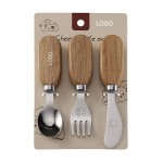 304 Stainless Steel Cutlery Set Knife Fork Spoon Rubber Wood Handles Logo Branded
