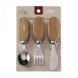 304 Stainless Steel Cutlery Set Knife Fork Spoon Rubber Wood Handles Logo Branded