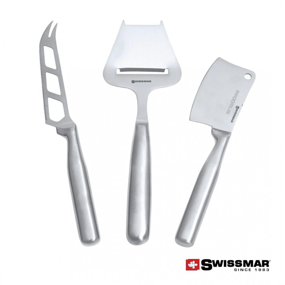 Swissmar 3 Piece Cheese Knife Set - Stainless with Logo