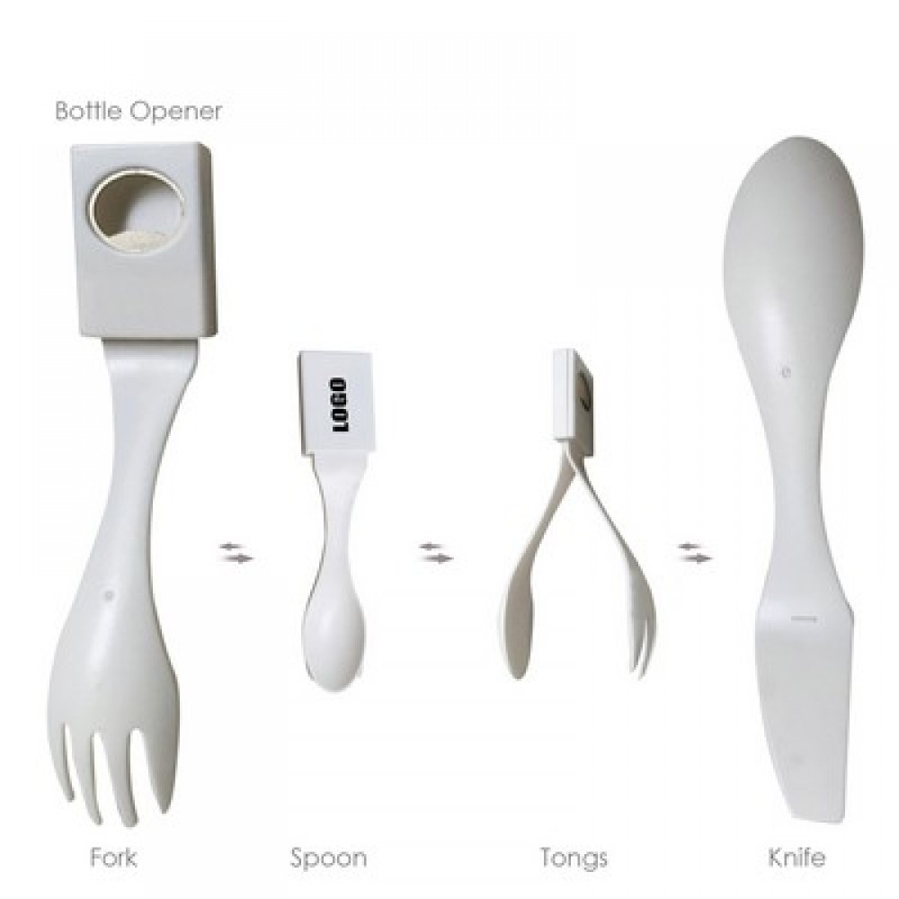 Custom Imprinted 4" 1 Spoon Fork Knife Set w/Cover