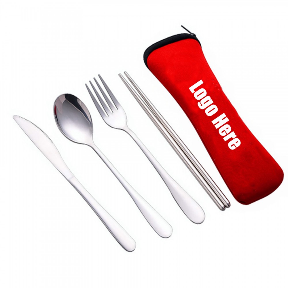 Custom Printed 4 PCS 410 Stainless Steel Cutlery Set w/ Polyester Case Custom Printed 4 PCS 410 Stainless Steel Cutlery Set w/ Polyester Case