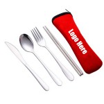 Custom Printed 4 PCS 410 Stainless Steel Cutlery Set w/ Polyester Case