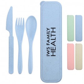 3 Pieces Wheat Straw Cutlery Utensil Set with Logo