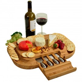 Promotional Deluxe Malvern Bamboo Cheese Board w/Knife Set in Hidden Drawer