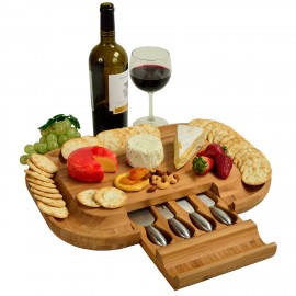 Promotional Deluxe Malvern Bamboo Cheese Board w/Knife Set in Hidden Drawer  Promotional Deluxe Malvern Bamboo Cheese Board w/Knife Set in Hidden Drawer