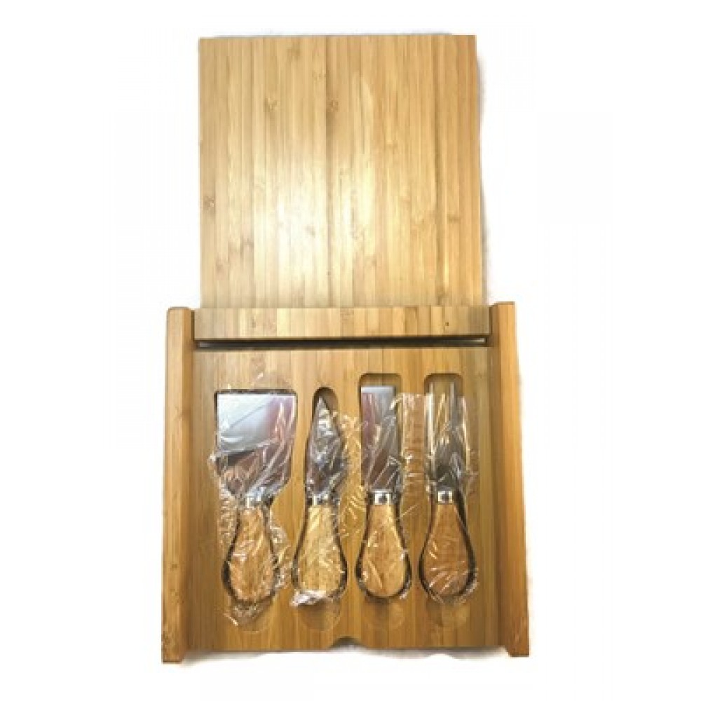 Bamboo Cheese Set with 4 Tools 8" x 8" Logo Branded Bamboo Cheese Set with 4 Tools 8" x 8" Logo Branded